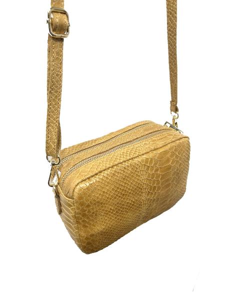 BOLSOS MUJER EN PIEL COLO CAMEL DIBUJO SERPIENTE | BOLSOS MADRID
