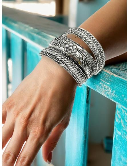 PULSERAS PLATEADAS ESTILO SEMANARIO INDIA | ACCESORIOS MUJER