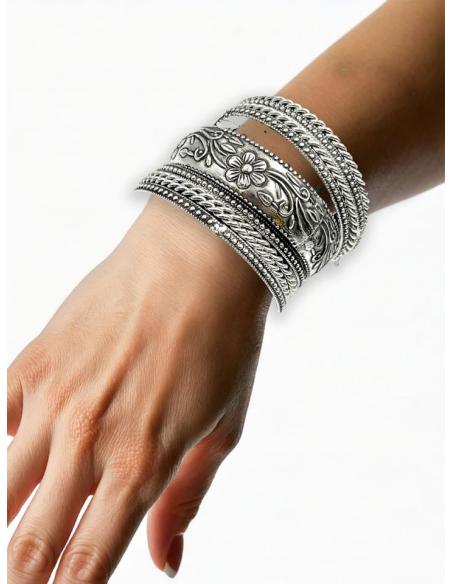 PULSERAS PLATEADAS ESTILO SEMANARIO INDIA | ACCESORIOS MUJER