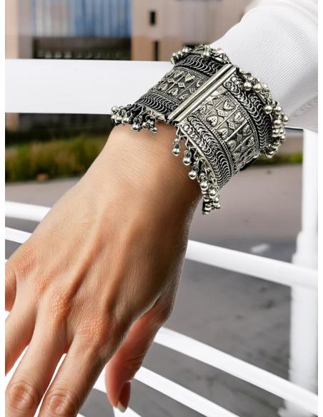 PULSERAS PLATEADAS INDIAS BRAZALETES BOHO ANCHOS | COMPLEMENTOS MUJER