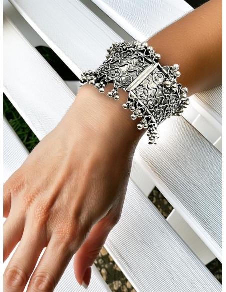 PULSERAS MUJER PLATEADAS ANCHAS BRAZALETE TRIBAL | COMPLEMENTOS BOHO