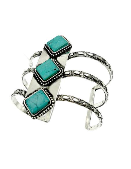 PULSERAS ANCHAS PLATEADAS Y TURQUESAS BRAZALETE | ACCESORIOS MUJER