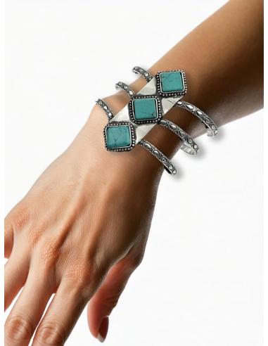 PULSERAS ANCHAS PLATEADAS Y TURQUESAS BRAZALETE | ACCESORIOS MUJER