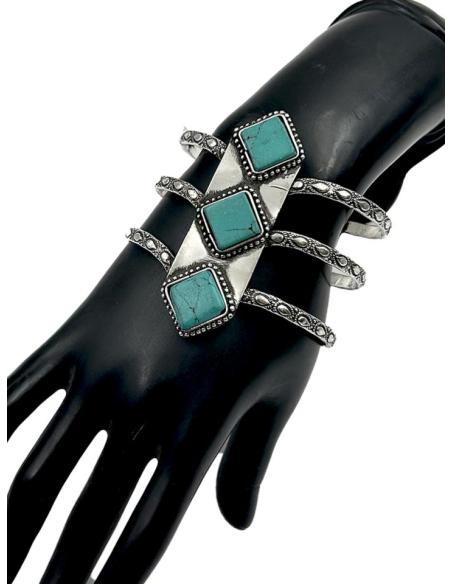 PULSERAS ANCHAS PLATEADAS Y TURQUESAS BRAZALETE | ACCESORIOS MUJER