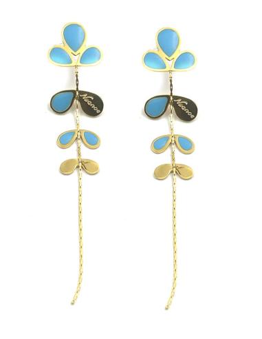 PENDIENTES MUJER LARGOS DORADOS Y AZULES | JOYAS EN ACERO