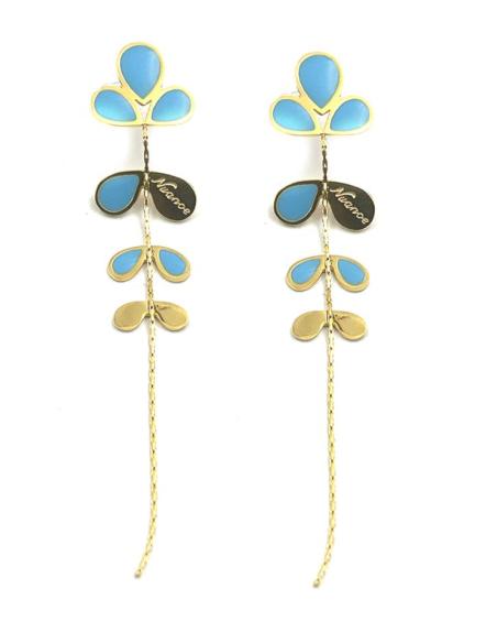 PENDIENTES MUJER LARGOS DORADOS Y AZULES | JOYAS EN ACERO
