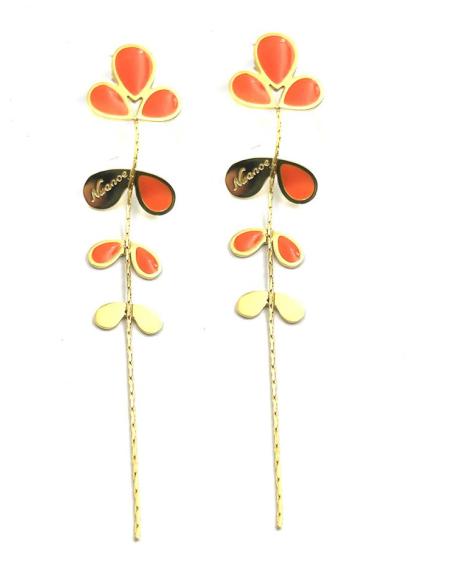 PENDIENTES MUJER LARGOS DORADOS Y NARANJAS | JOYAS EN ACERO