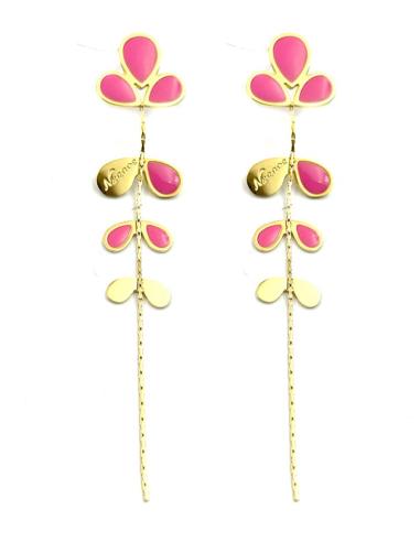 PENDIENTES MUJER LARGOS DORADOS Y FUCSIAS | JOYAS EN ACERO