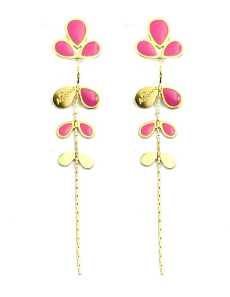 PENDIENTES MUJER LARGOS DORADOS Y FUCSIAS | JOYAS EN ACERO