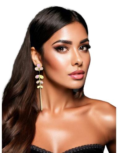 PENDIENTES MUJER LARGOS DORADOS Y ROSAS | JOYAS EN ACERO