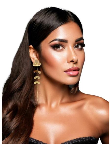 PENDIENTES MUJER LARGOS DORADOS Y MOSTAZAS | JOYAS EN ACERO
