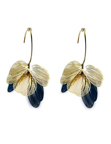 PENDIENTES DORADOS Y NEGROS LARGOS CON FLORES | JOYITAS PARA MUJER