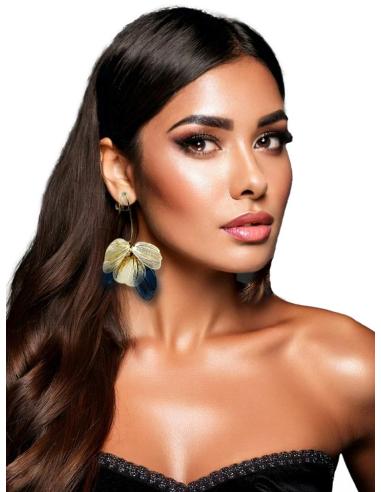 PENDIENTES DORADOS Y NEGROS LARGOS CON FLORES | JOYITAS PARA MUJER