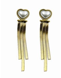PENDIENTES PERLA CON CORAZON Y CADENAS | JOYITAS MODA DE MUJER