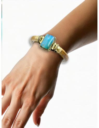 PULSERAS HUESO MARRONES CON PIEDRA AGATA VERDE | ACCESORIOS BOHO