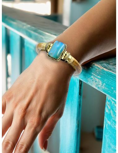 PULSERAS HUESO MARRONES CON PIEDRA AGATA VERDE | ACCESORIOS BOHO