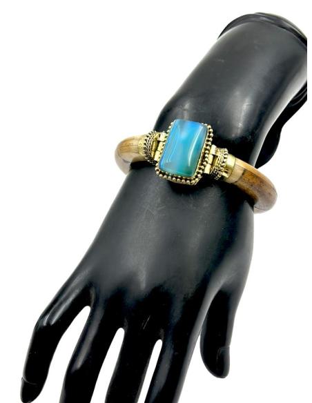 PULSERAS HUESO MARRONES CON PIEDRA AGATA VERDE | ACCESORIOS BOHO