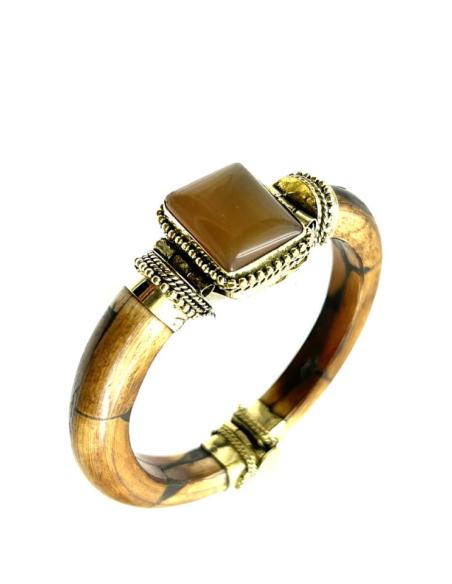 PULSERAS HUESO MARRONES CON PIEDRA MARRON CARAMELO | ACCESORIOS BOHO