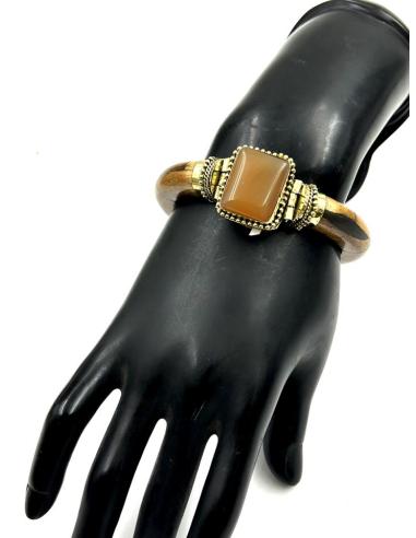 PULSERAS HUESO MARRONES CON PIEDRA MARRON CARAMELO | ACCESORIOS BOHO