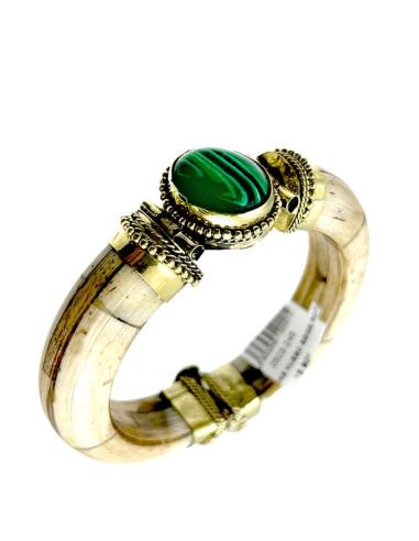 PULSERAS HUESO BEIGE ROTO Y PIEDRA VERDE MALAQUITA | ACCESORIOS BOHO