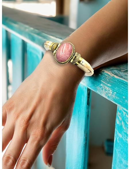 PULSERAS HUESO BLANCO ROTO Y PIEDRAS ROSAS | ACCESORIOS MUJER ETNICOS