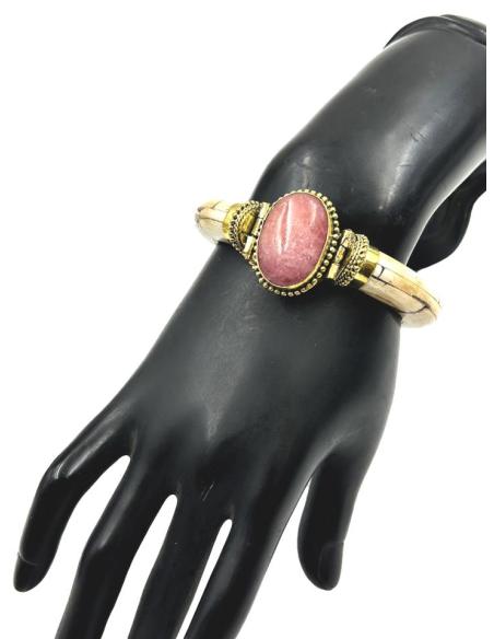 PULSERAS HUESO BLANCO ROTO Y PIEDRAS ROSAS | ACCESORIOS MUJER ETNICOS