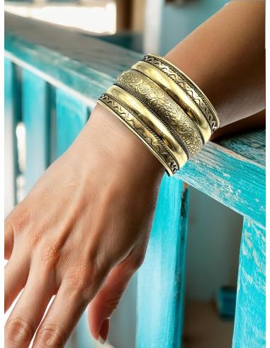 PULSERAS DORADAS ANCHAS ETNICAS BRAZALETES BOHO | MODA MUJER