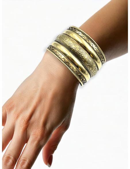 PULSERAS DORADAS ANCHAS ETNICAS BRAZALETES BOHO | MODA MUJER