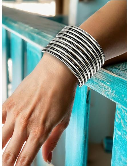 PULSERAS MUJER PLATEADAS BRAZALETES ANCHOS DE MODA | ACCESORIOS BOHO