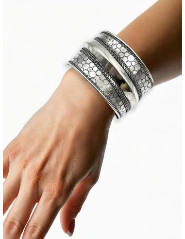 PULSERAS MUJER PLATEADAS ANCHAS BRAZALETES ETNICOS | MODA BOHO