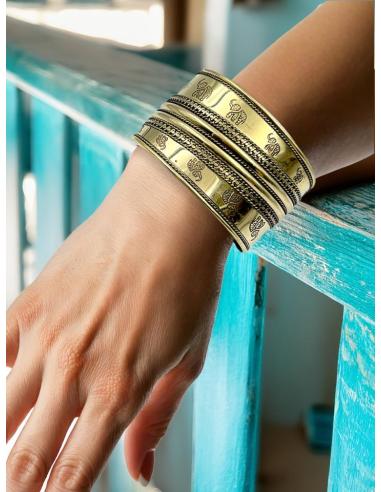 PULSERAS DORADAS ANCHAS BRAZALETES CON ELEFANTES | ACCESORIOS MUJER