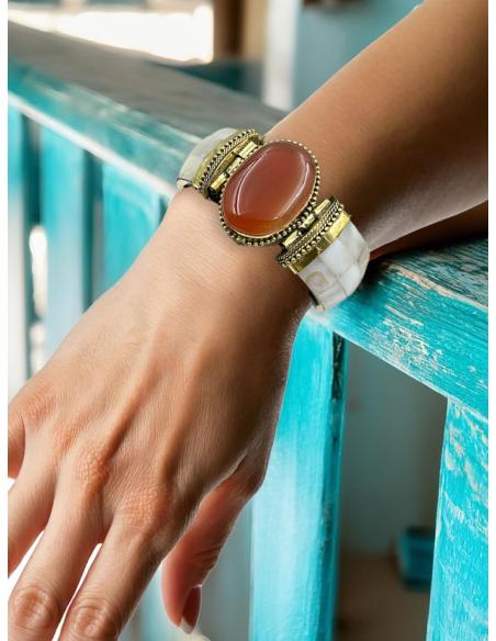 PULSERAS BLANCAS Y MARRONES DE NACAR Y PIEDRAS | ACCESORIOS MUJER