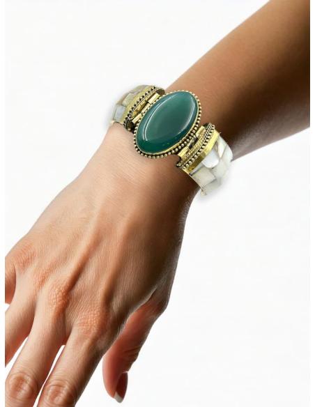 PULSERAS BLANCAS Y VERDES DE NACAR Y PIEDRAS | ACCESORIOS MUJER