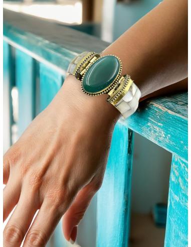PULSERAS BLANCAS Y VERDES DE NACAR Y PIEDRAS | ACCESORIOS MUJER