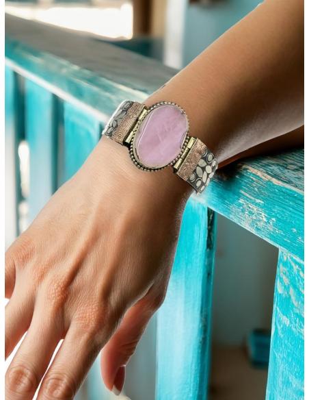 PULSERAS MUJER PLATEADAS Y ROSAS BRAZALETES ANCHOS | MODA BOHO