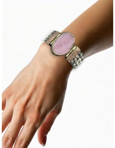 PULSERAS MUJER PLATEADAS Y ROSAS BRAZALETES ANCHOS | MODA BOHO