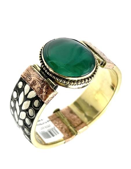 PULSERAS PLATEADAS ANCHAS BRAZALETES PIEDRA VERDE | ACCESORIOS MUJER