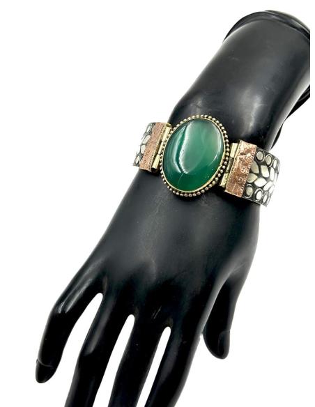 PULSERAS PLATEADAS ANCHAS BRAZALETES PIEDRA VERDE | ACCESORIOS MUJER