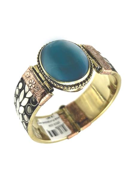 PULSERAS PLATEADAS ANCHAS BRAZALETES PIEDRA AZUL | ACCESORIOS BOHO