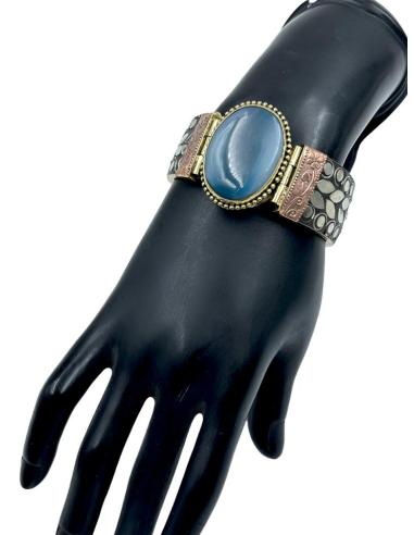 PULSERAS PLATEADAS ANCHAS BRAZALETES PIEDRA AZUL | ACCESORIOS BOHO