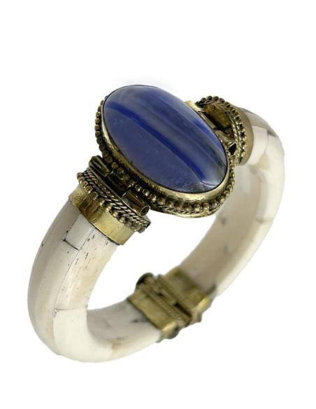 PULSERAS HUESO BLANCO ROTO Y PIEDRA AZUL | ACCESORIOS MUJER ETNICOS