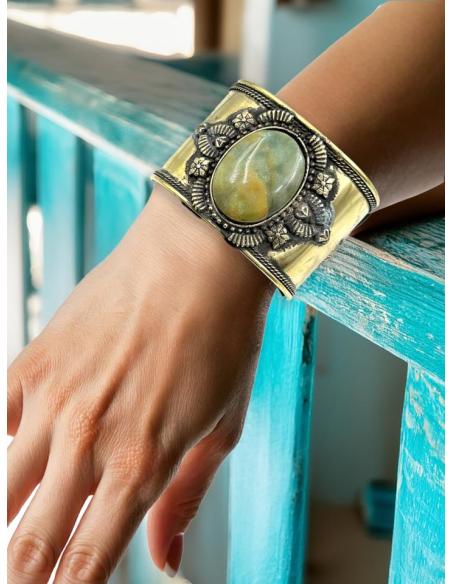 PULSERAS MUJER DORADAS BRAZALETES ANCHOS Y PIEDRAS | JOYAS ETNICAS BOHO