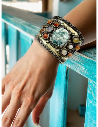 PULSERAS DORADAS BRAZALETES ANCHOS CON PIEDRAS | JOYAS MUJER TRIBALES
