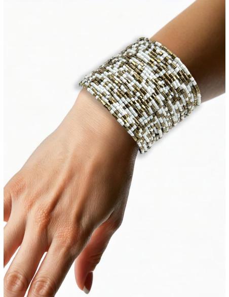 PULSERAS DORADAS Y BLANCAS ANCHAS BRAZALETES BOHO | ACCESORIOS MUJER