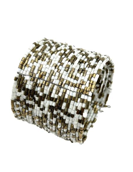PULSERAS DORADAS Y BLANCAS ANCHAS BRAZALETES BOHO | ACCESORIOS MUJER