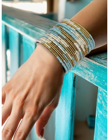 PULSERAS MUJER ANCHAS BLANCAS AZULES DORADAS | ACCESORIOS VERANO
