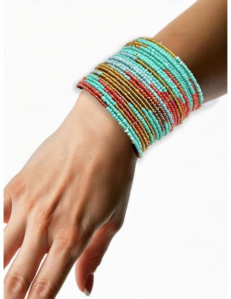 PULSERAS MUJER ANCHAS BRAZALETES ROJOS Y TURQUESAS | ACCESORIOS BOHO