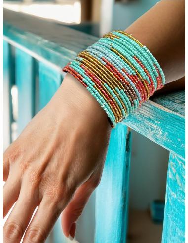 PULSERAS MUJER ANCHAS BRAZALETES ROJOS Y TURQUESAS | ACCESORIOS BOHO