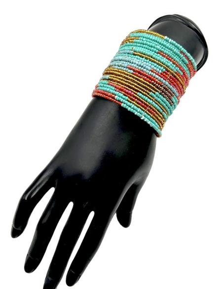 PULSERAS MUJER ANCHAS BRAZALETES ROJOS Y TURQUESAS | ACCESORIOS BOHO