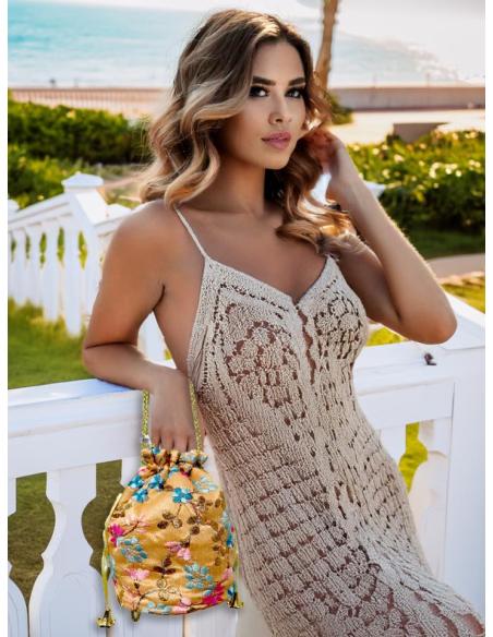 BOLSOS BODA CORAL CLARO LIMOSNERA FIESTA DE FLORES | BOMBONERAS MUJER
